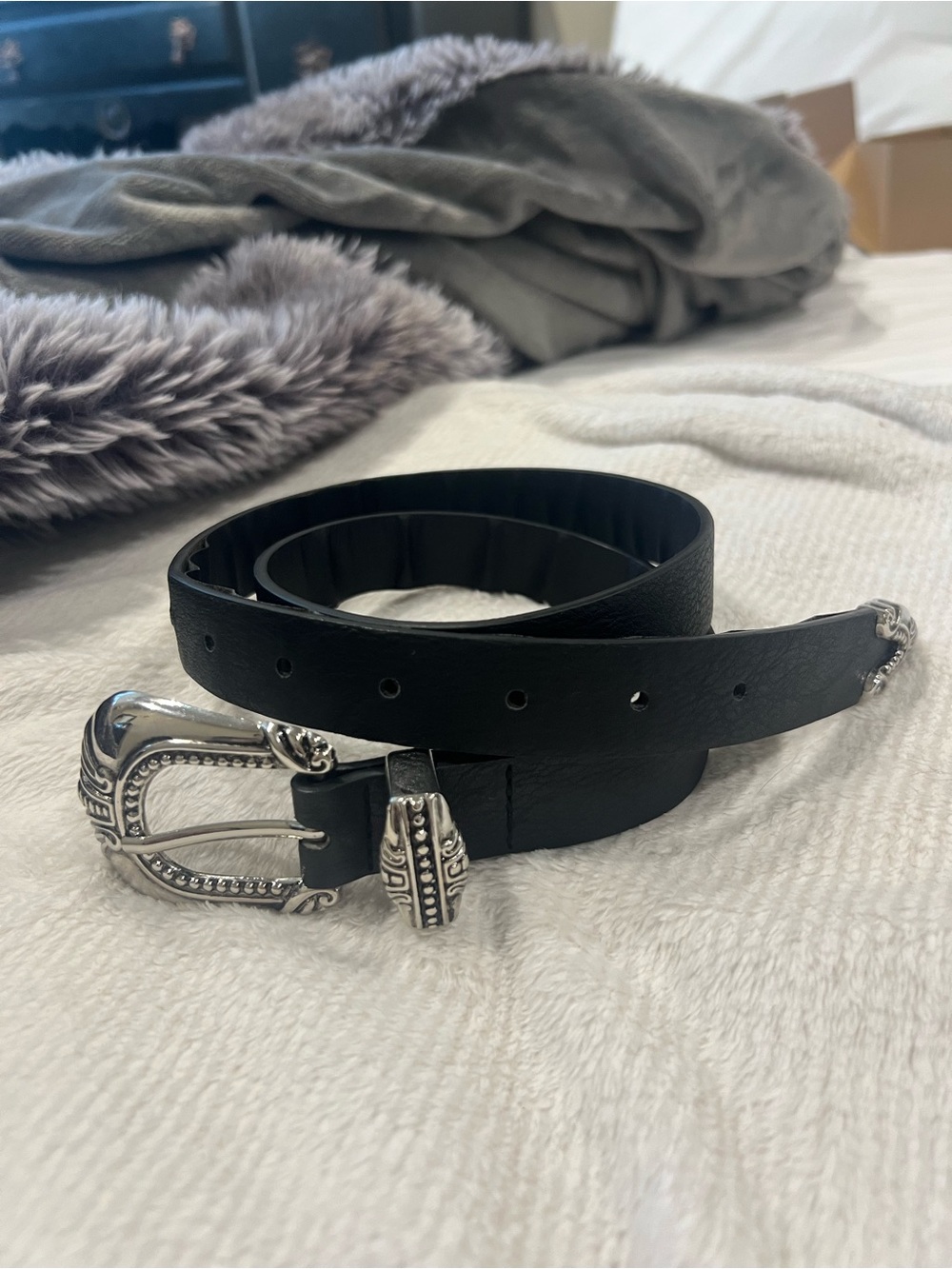 Western faux leather black belt